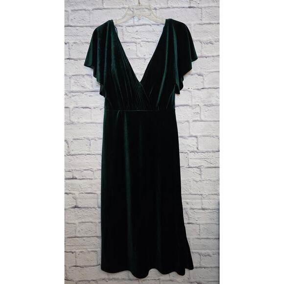 Jenny Yoo Ellis Ruffle-Sleeve Open-Back Green Velvet Wedding Gown 8. - Picture 4 of 9